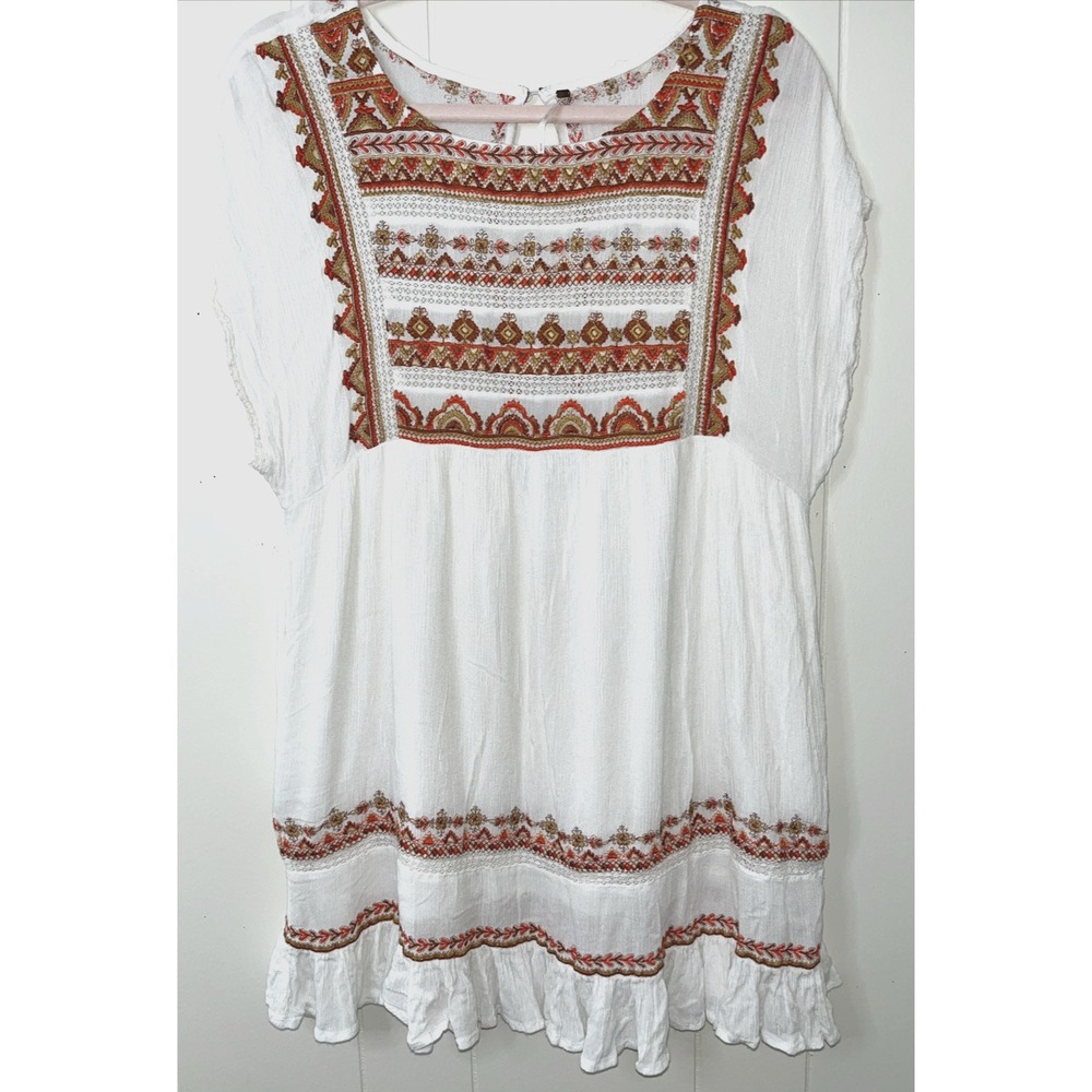 Free‎ People Sunrise Wanderer Mini Dress Women S White Orange Embroidered Boho - Picture 4 of 8